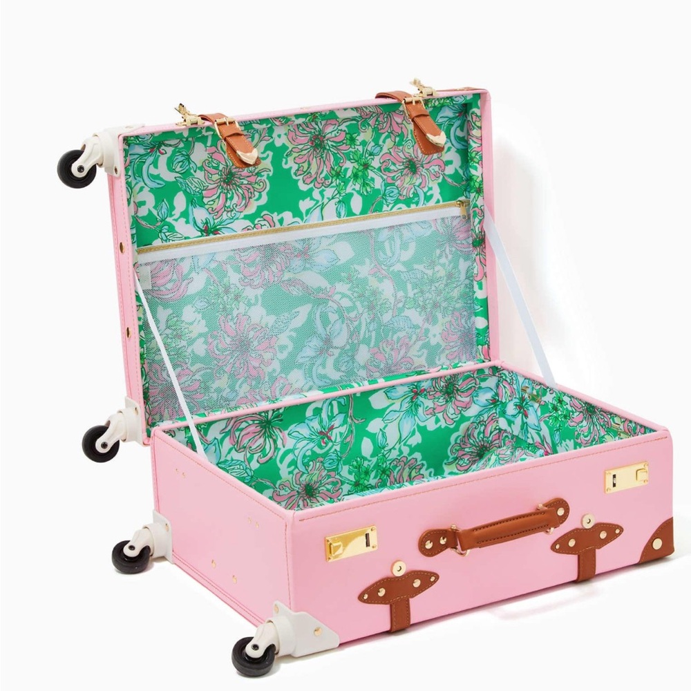 Lilly Pulitzer Pink Rolling Carry-On with Floral Green Interior NWT